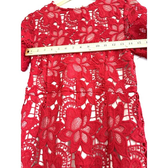 WOMEN RED DRESS FLAPPER LACE SHORT SLEEVE ZIPPER CASUAL SIZE S - Picture 6 of 10